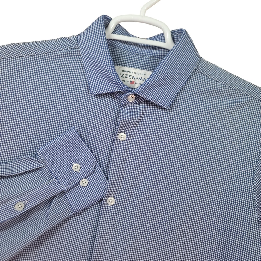 Mizzen+Main Shirt Mens XL Blue Spinnaker Gingham USA Made Stretch Long Sleeve